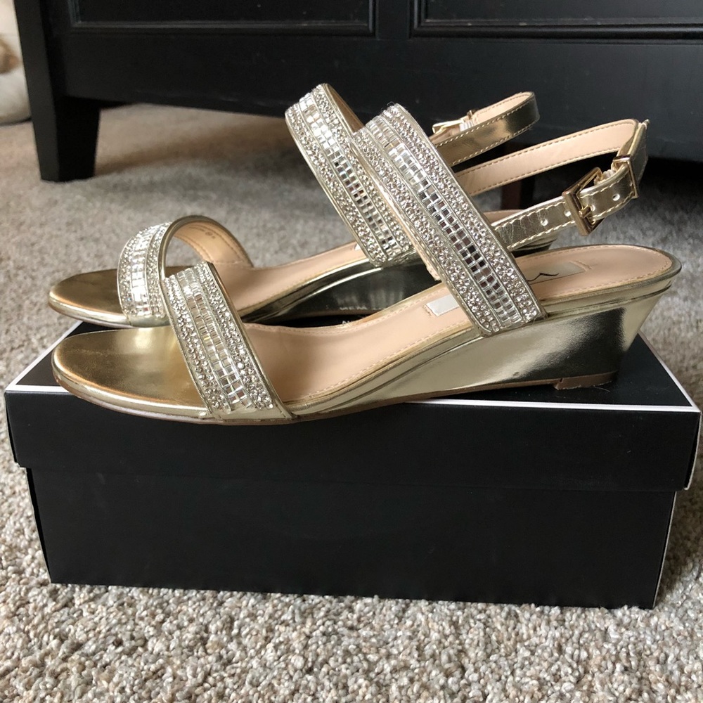 NINA • Florece Gold Metallic Wedge Heel shoes